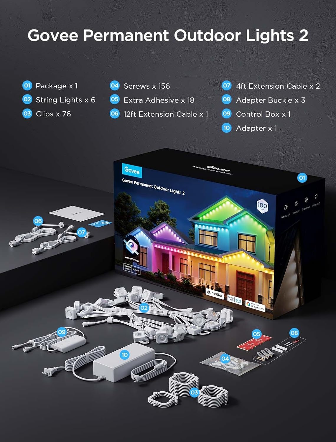 ریسه هوشمند فضای باز 30 متری گووی Govee Permanent Outdoor Lights 2 H705E - Image 2