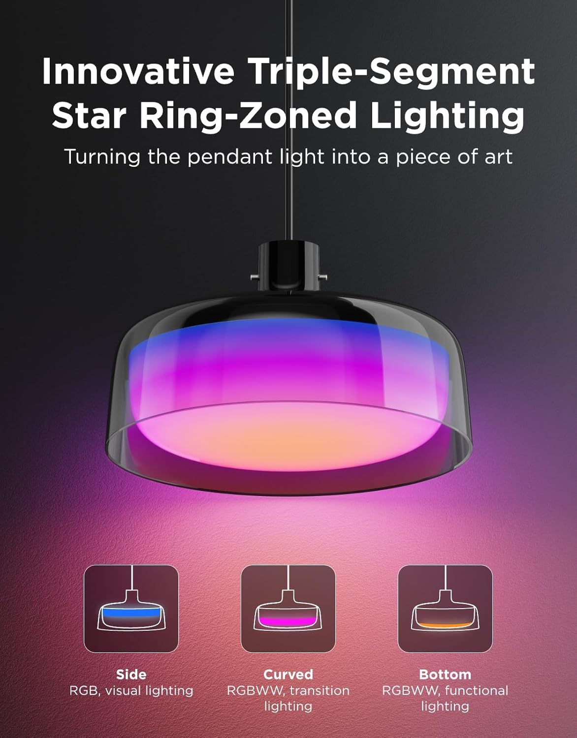 چراغ آویز هوشمند 30 سانتی گووی Govee Pendant Light H60C1 - Image 3