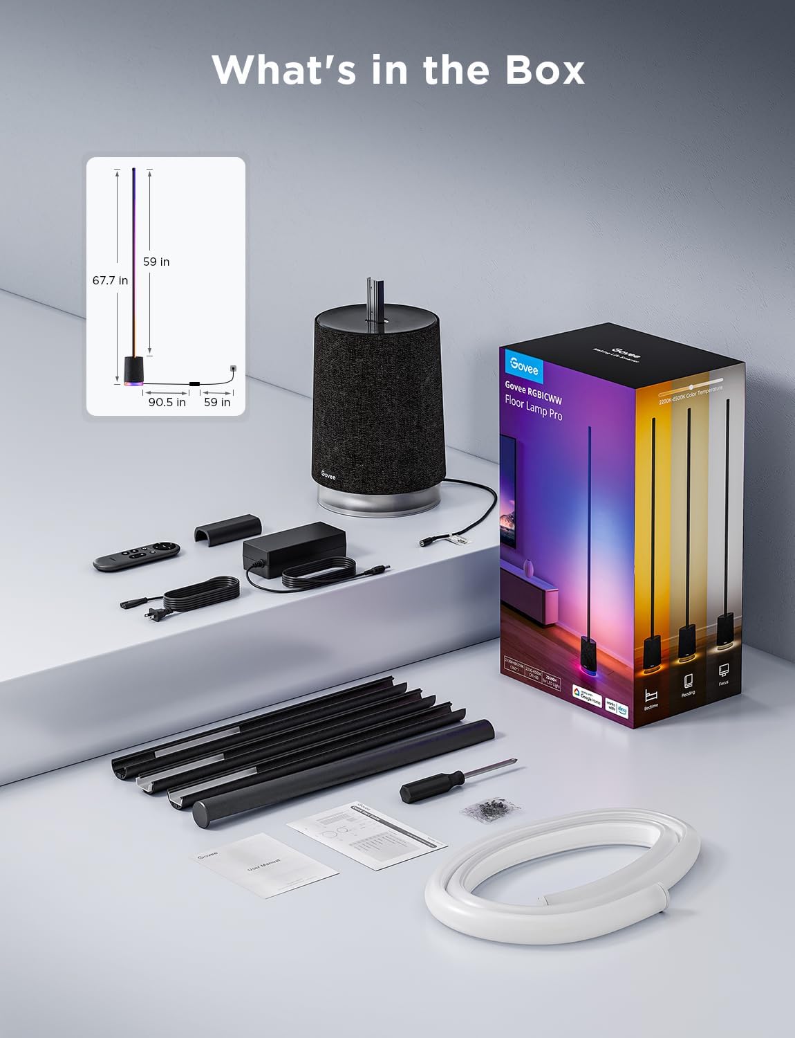 چراغ هوشمند اسپیکر دار گووی مدل Govee RGBICWW Corner Floor Lamp Pro H6079 - Image 2